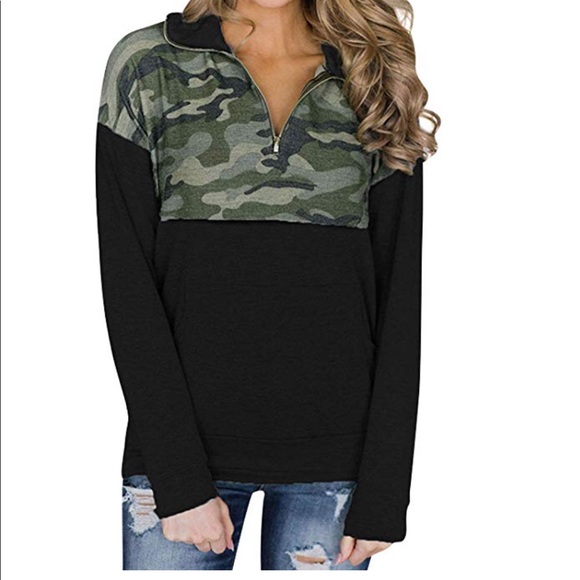 Tops - Beautiful women high zipper camouflage sweatshirt